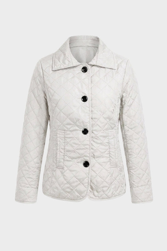 Women's diamond quilted jacket with pointed collar and welt hip pockets
