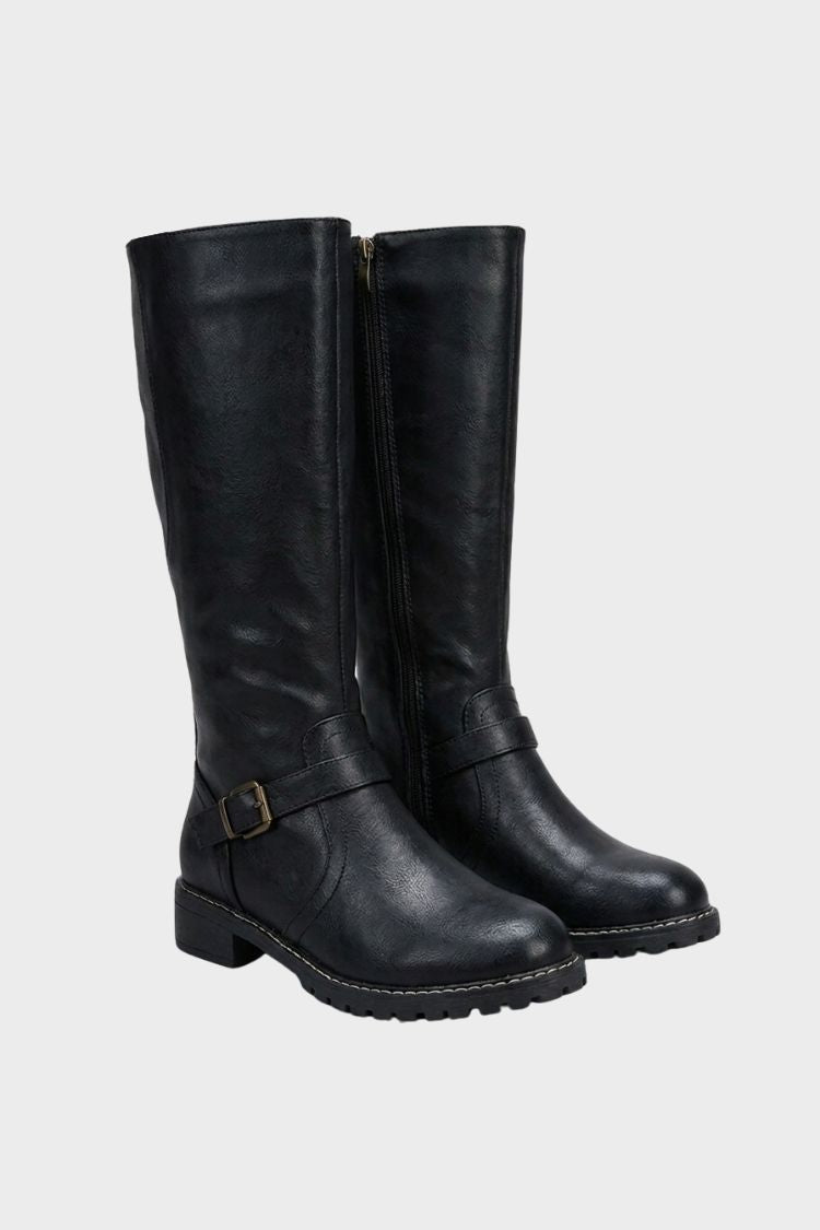 Women's knee-high boots with round toe, side zip, and block heel – 7
