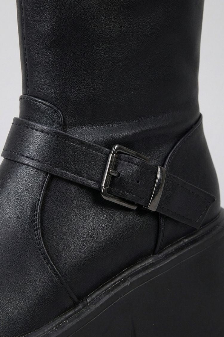 Women's knee-high platform boots with buckle straps and chunky block heel – 2