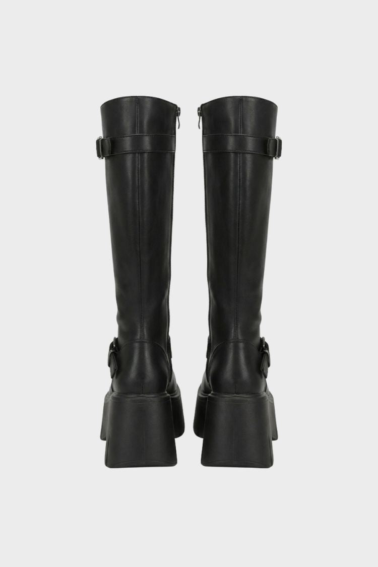 Women's knee-high platform boots with buckle straps and chunky block heel – 3