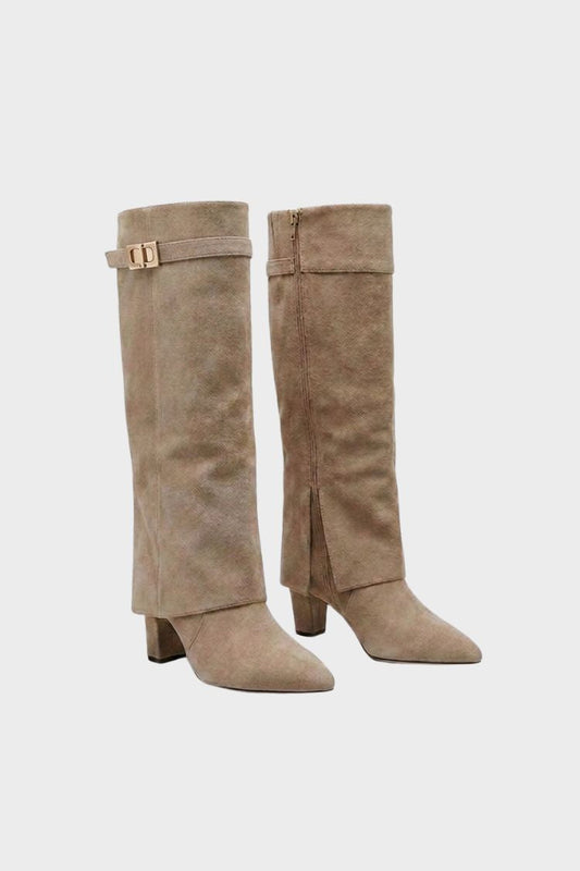 Women's knee-high boots with foldover cuff and side zip closure
