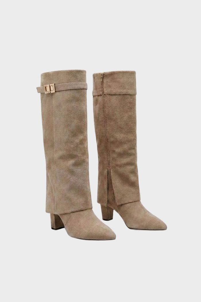 Women's knee-high boots with foldover cuff and side zip closure