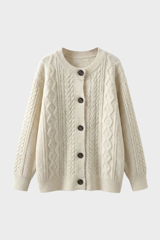 Women's oversized cardigan with cable-pattern front and ribbed cuffs