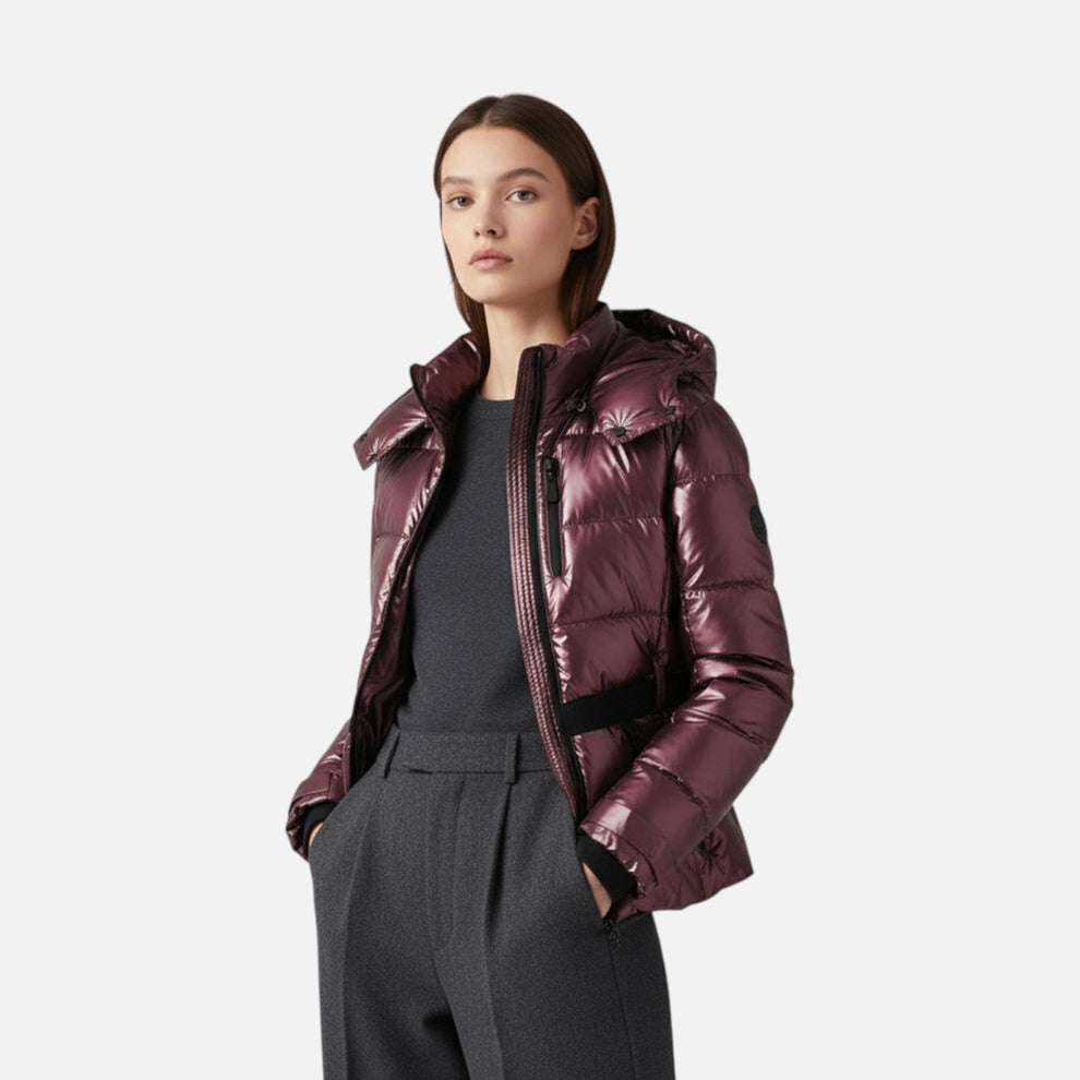 Women's cropped puffer ski jacket with removable hood and waist belt – 6