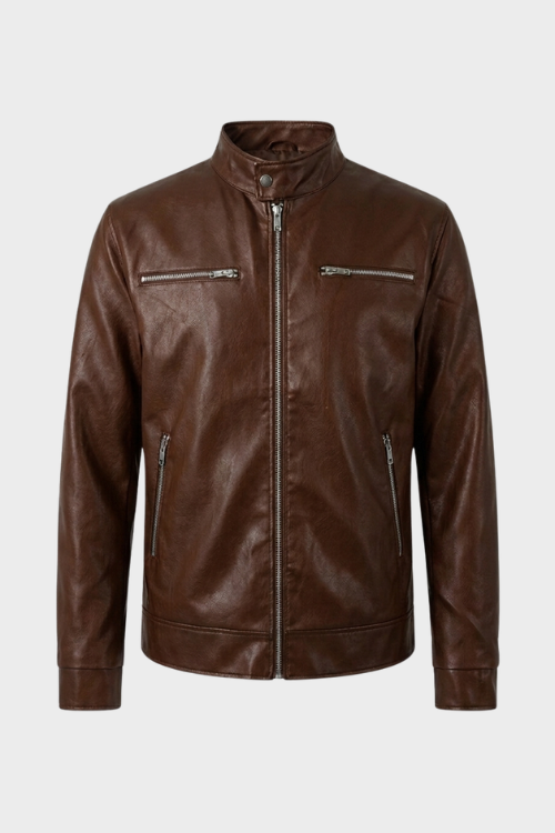 Men's biker jacket with stand collar and ribbed cuffs – 7