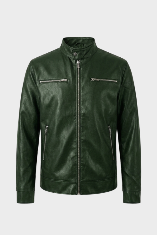 Men's biker jacket with stand collar and ribbed cuffs