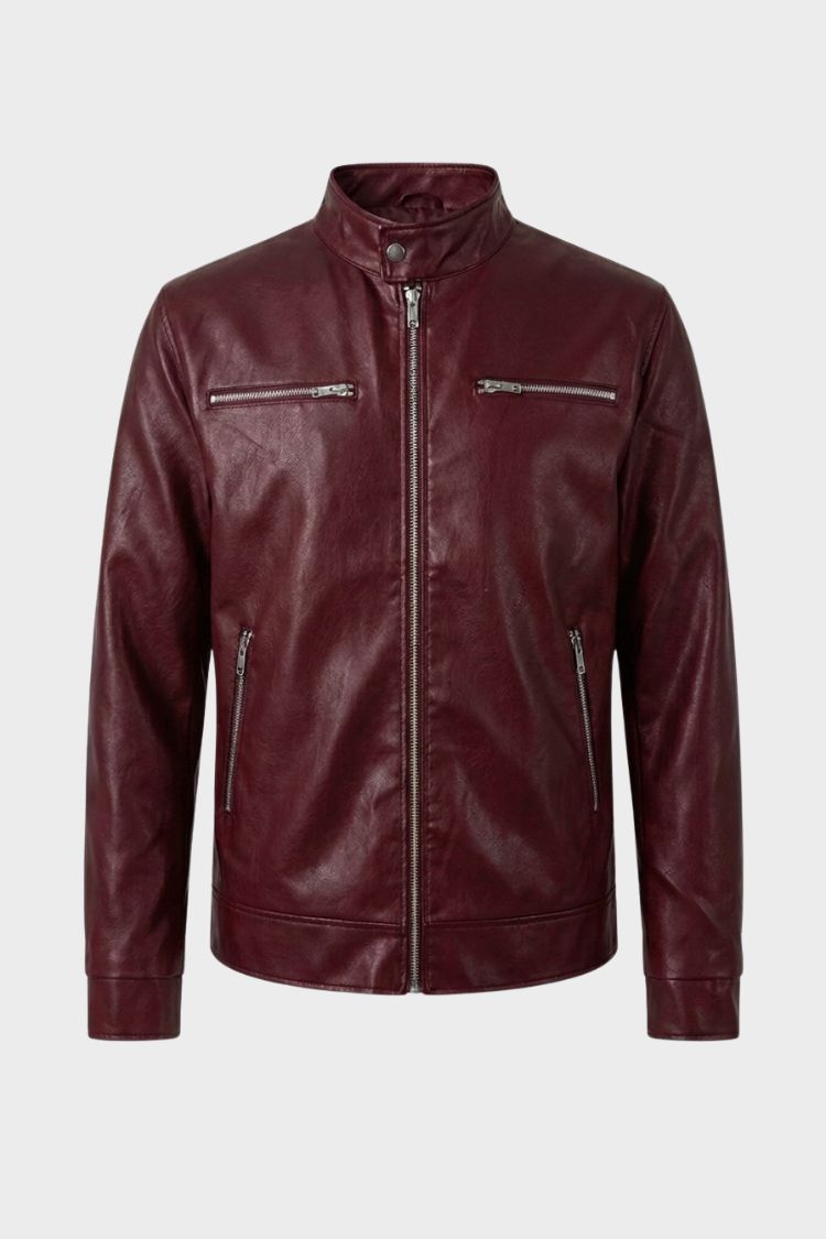 Men's biker jacket with stand collar and ribbed cuffs – 8