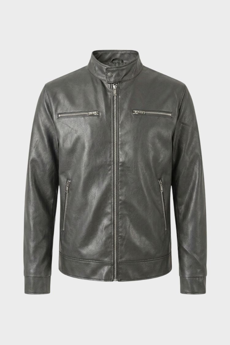 Men's biker jacket with stand collar and ribbed cuffs – 9