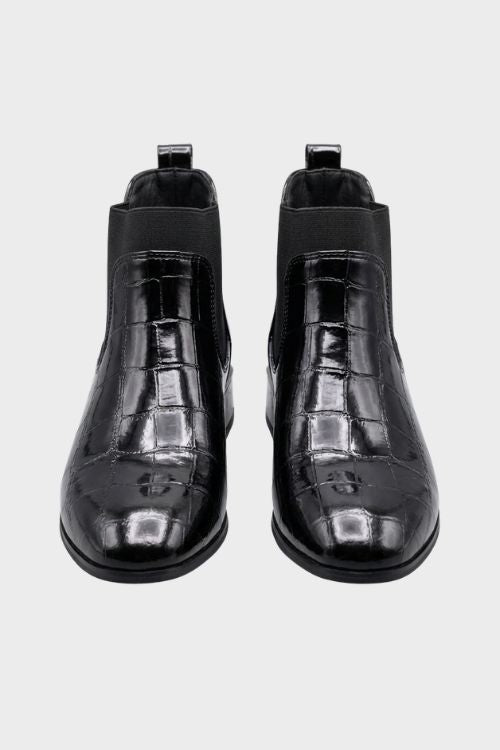 Men's Chelsea boots with croc-embossed texture and block heel