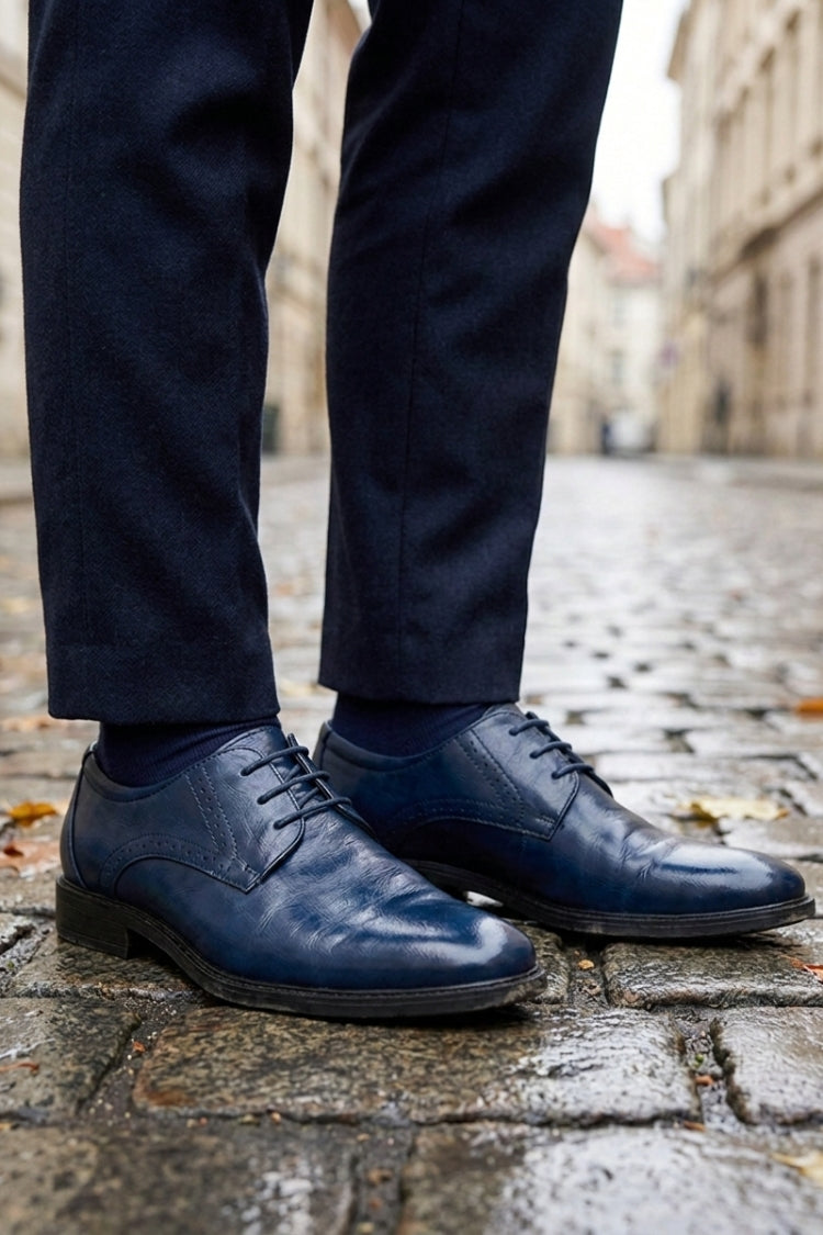 Men's derby shoes with round toe and perforated brogue detailing – 5