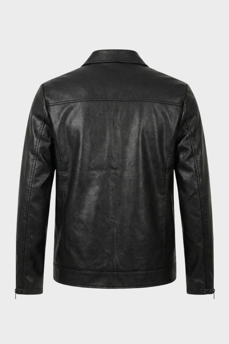 Men's fitted biker jacket with pointed collar and chest flap pockets – 3