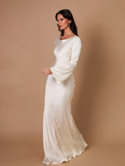 Women's Satin Maxi Dress | Long Sleeve