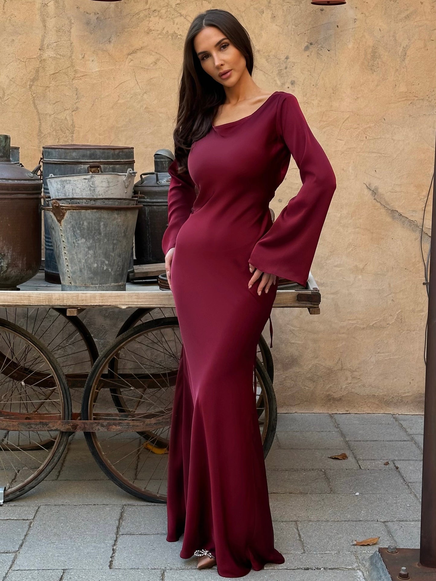 Women's Satin Maxi Dress | Long Sleeve