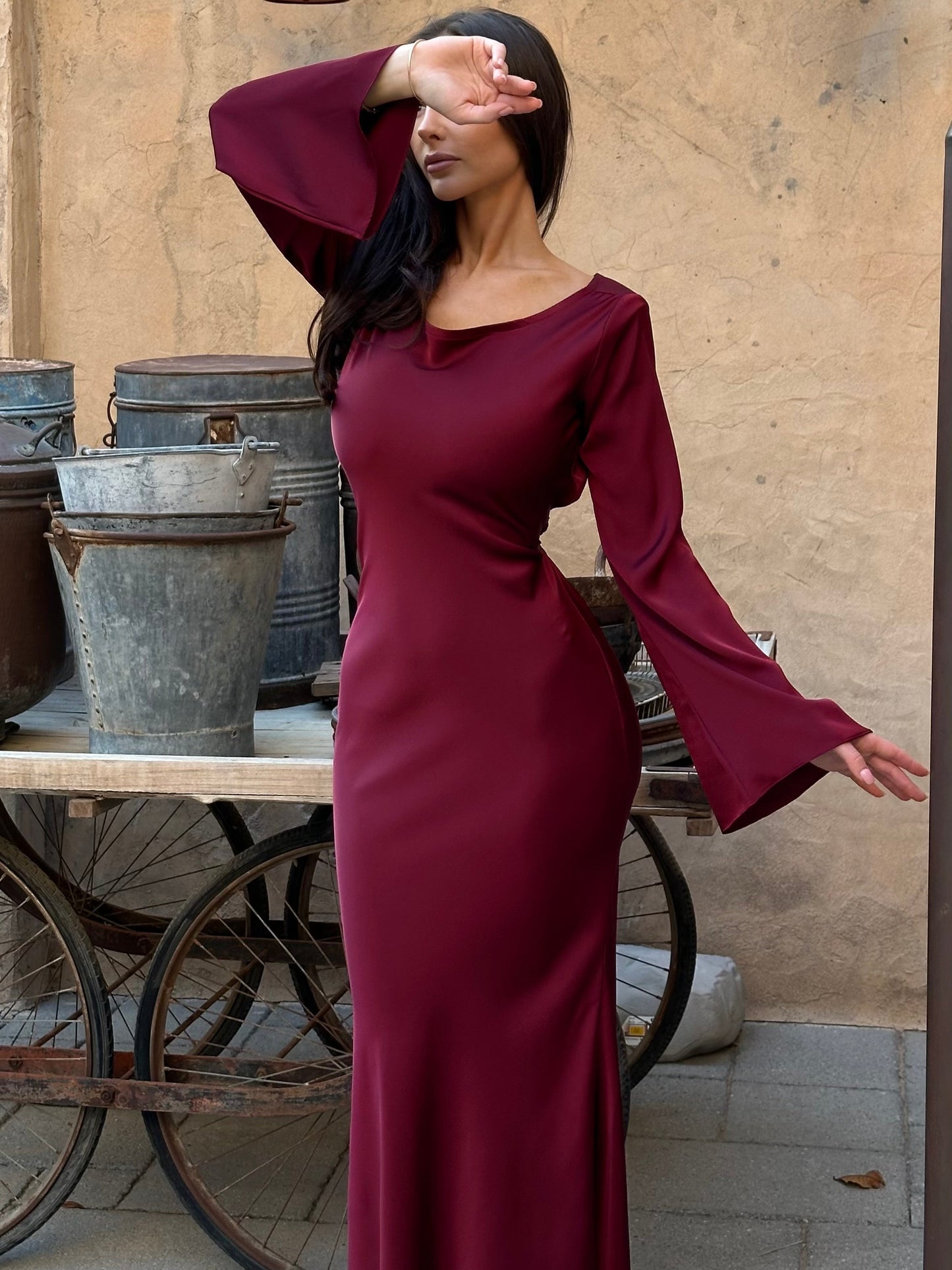 Women's Satin Maxi Dress | Long Sleeve