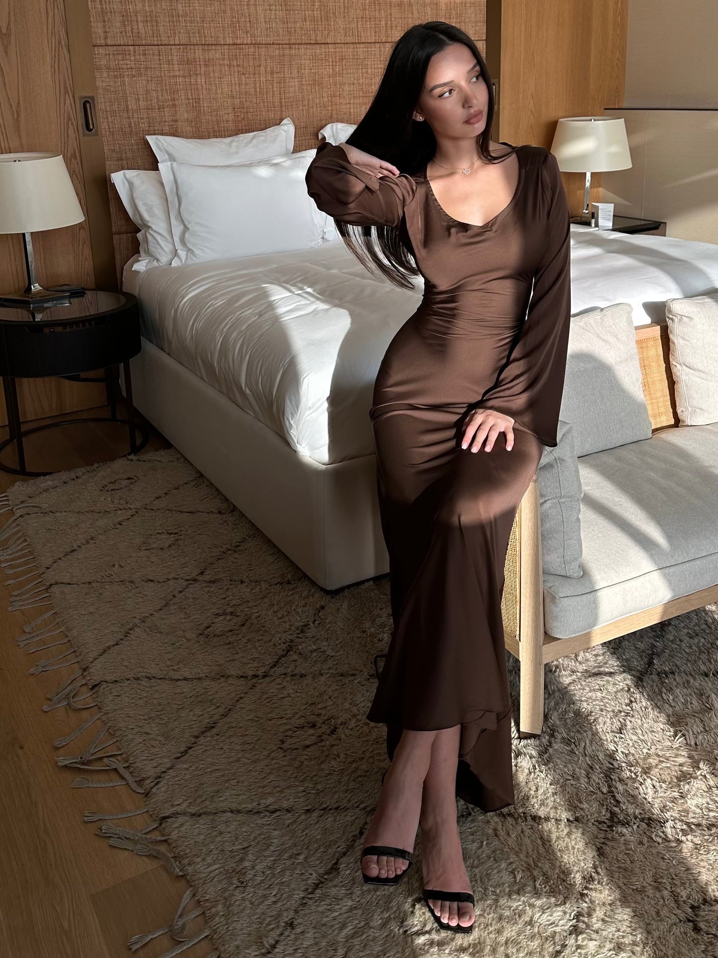 Women's Satin Maxi Dress | Long Sleeve