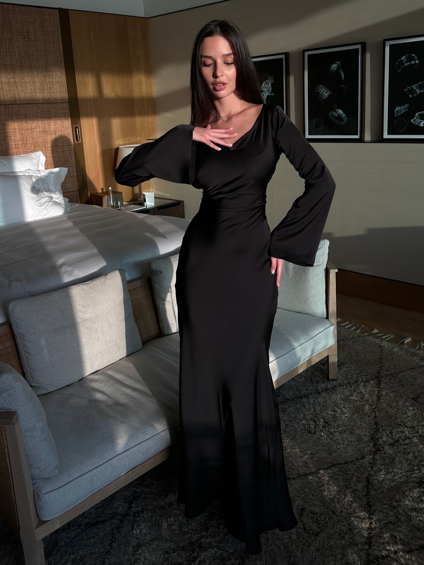 Women's Satin Maxi Dress | Long Sleeve