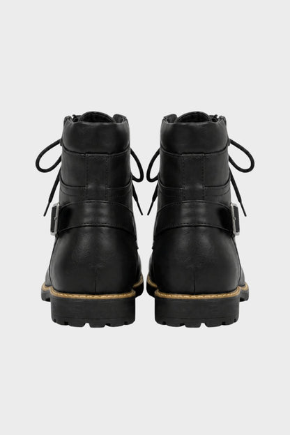 Men's Lace-Up Combat Boots | Buckle Strap