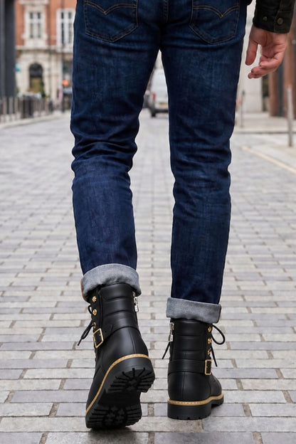 Men's Lace-Up Combat Boots | Buckle Strap