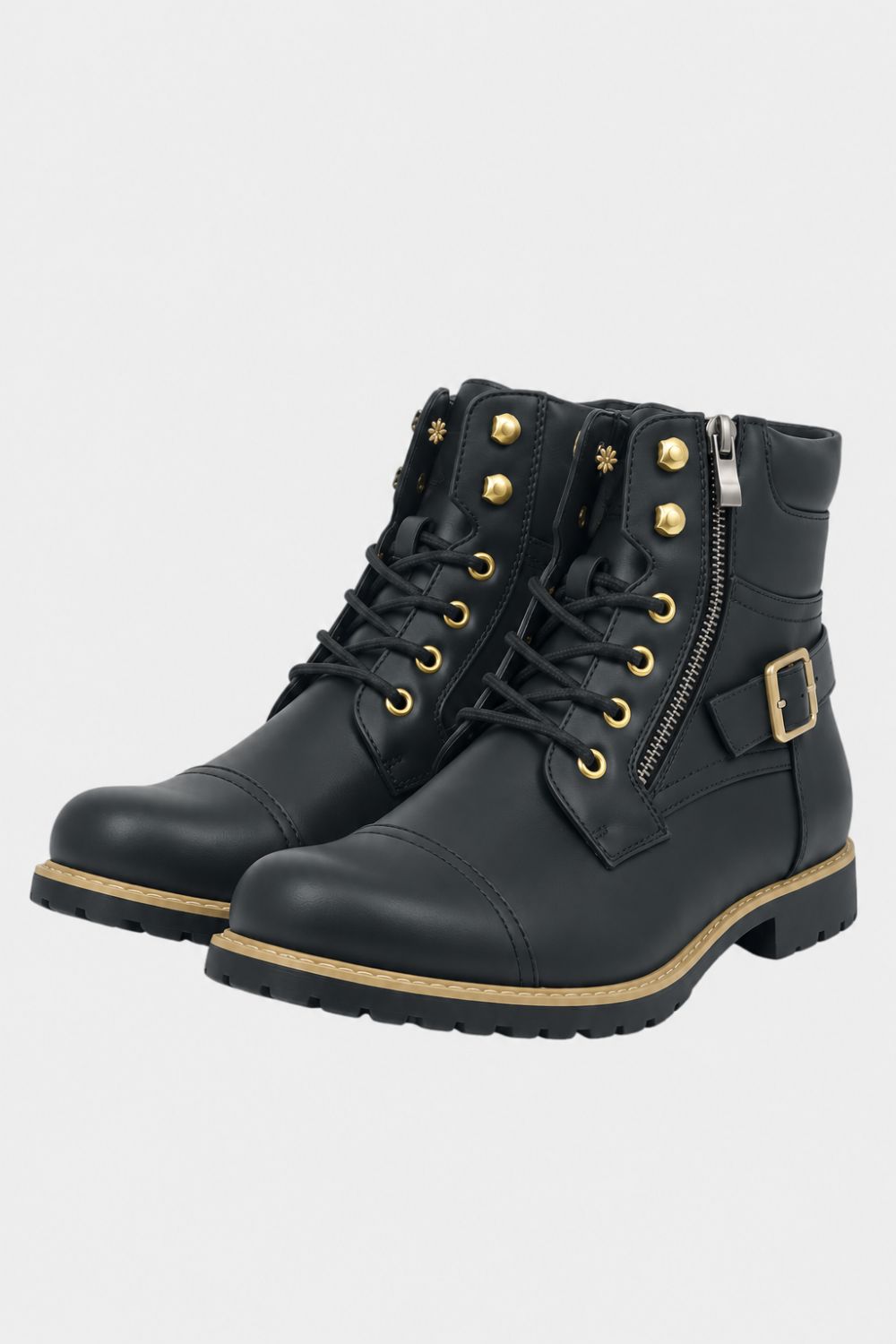Men's Lace-Up Combat Boots | Buckle Strap