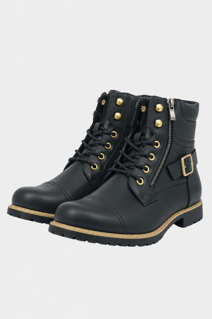 Men's Lace-Up Combat Boots | Buckle Strap