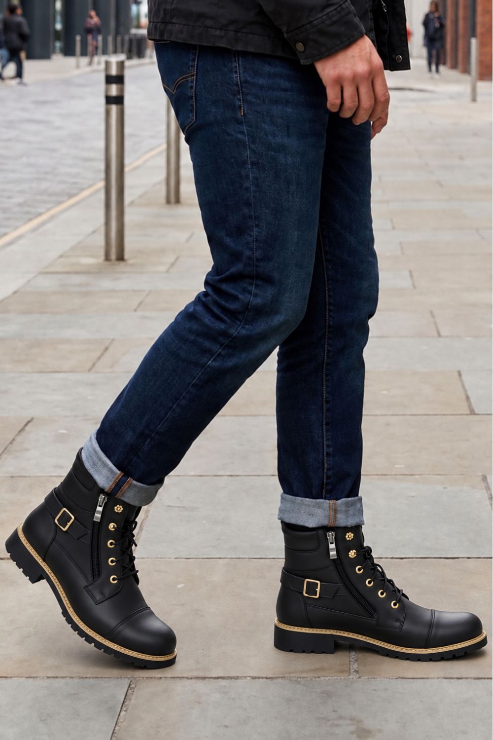 Men's Lace-Up Combat Boots | Buckle Strap