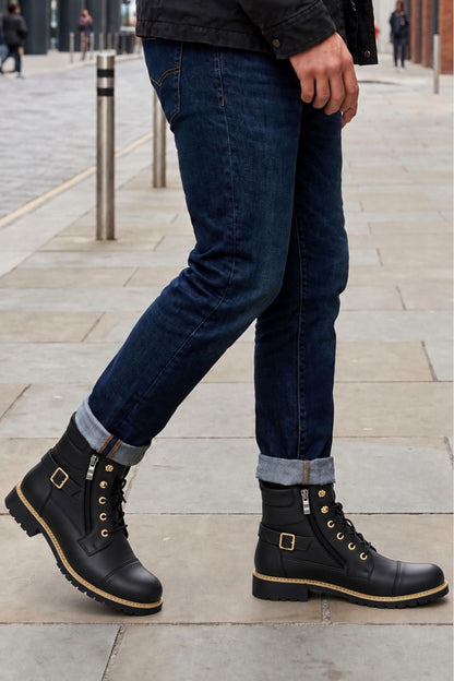 Men's Lace-Up Combat Boots | Buckle Strap
