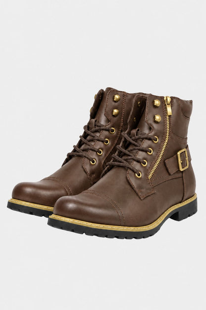 Men's Lace-Up Combat Boots | Buckle Strap
