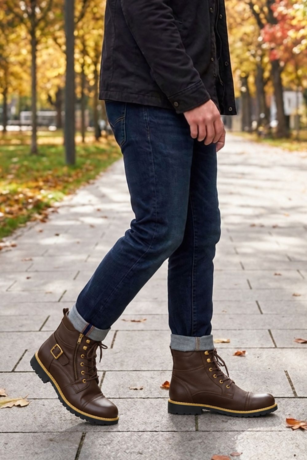 Men's Lace-Up Combat Boots | Buckle Strap