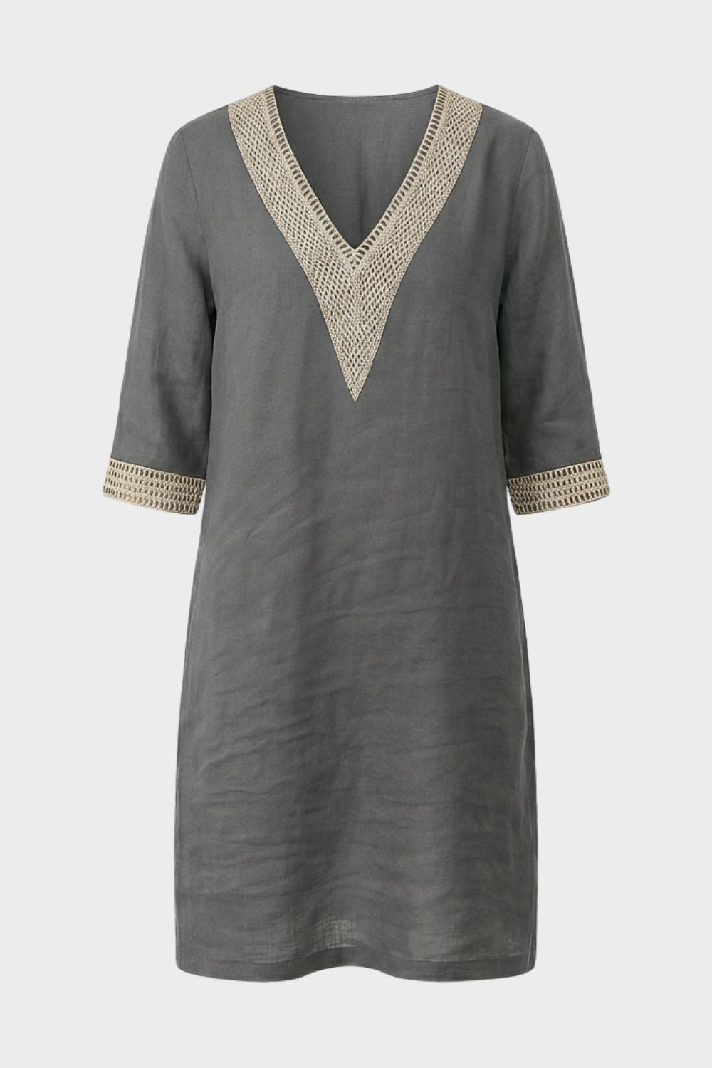 Women's V-Neck Dress with 3/4 Sleeves