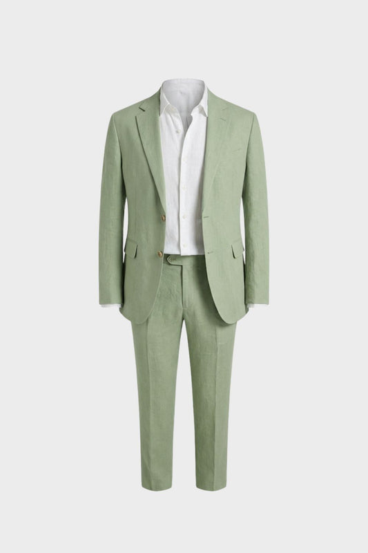 Men's Two-Piece Suit with Notched Lapel and Button Placket