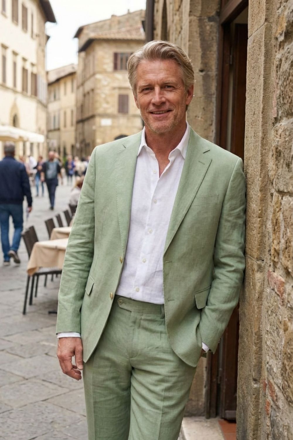 Men's Two-Piece Suit with Notched Lapel and Button Placket