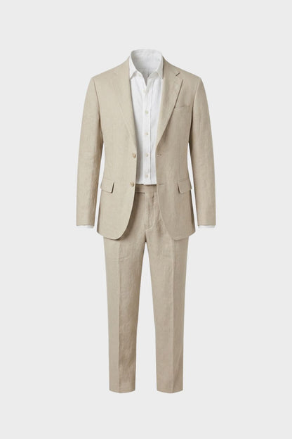 Men's Two-Piece Suit with Notched Lapel and Button Placket