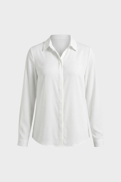 Women's Long Sleeve Collared Blouse with Button Placket