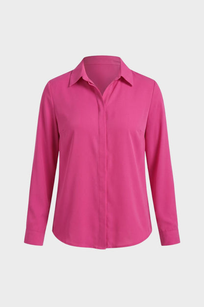 Women's Long Sleeve Collared Blouse with Button Placket