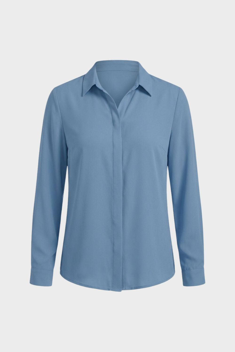 Women's Long Sleeve Collared Blouse with Button Placket