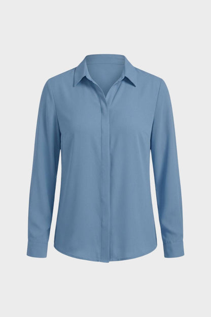 Women's Long Sleeve Collared Blouse with Button Placket