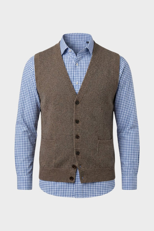 Men's V-Neck Knitted Waistcoat with Button Placket