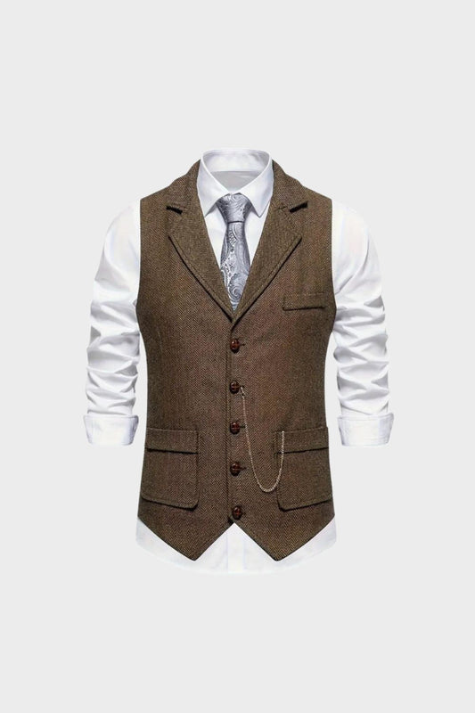 Men's Notched Lapel Waistcoat with Button Placket