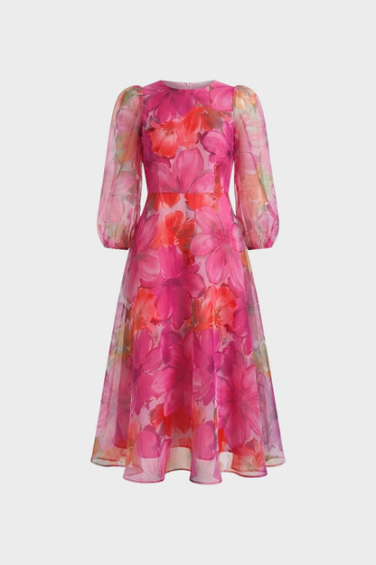 Floral Pattern Puff Sleeve Women's Dress