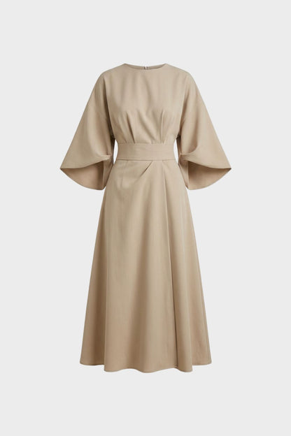 Women's Midi Dress with Belt and Wide Sleeves