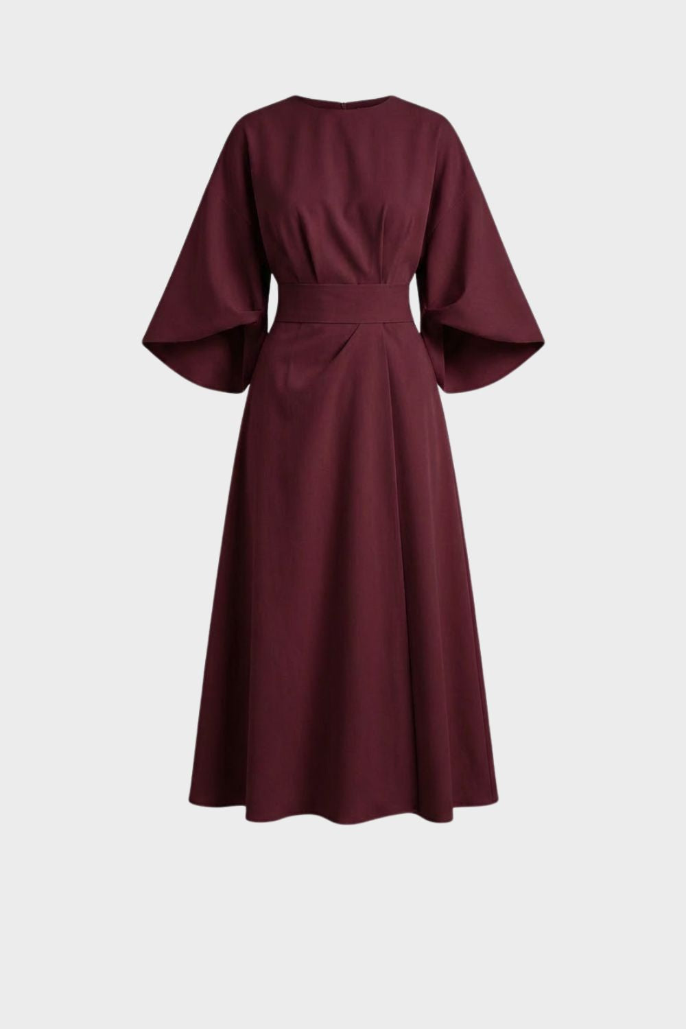 Women's Midi Dress with Belt and Wide Sleeves