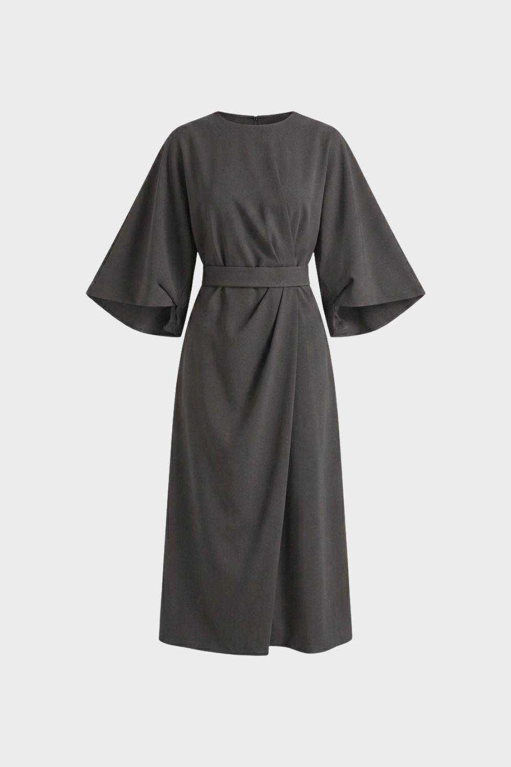 Women's Midi Dress with Belt and Wide Sleeves