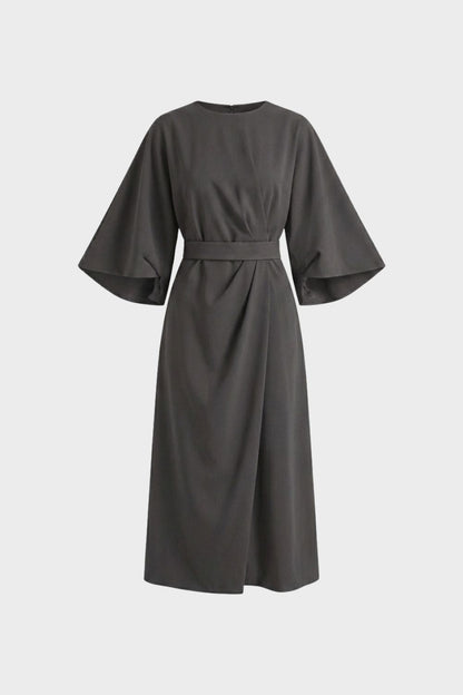 Women's Midi Dress with Belt and Wide Sleeves
