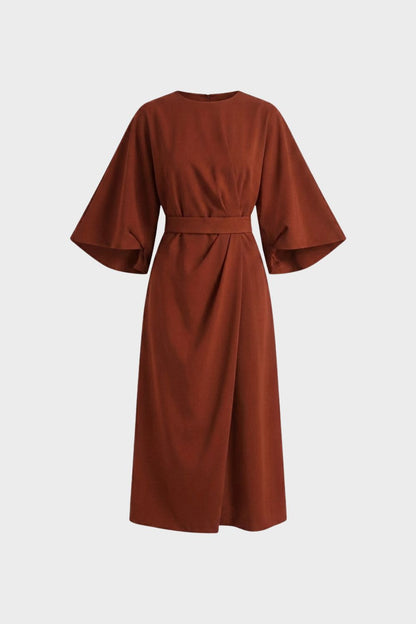 Women's Midi Dress with Belt and Wide Sleeves