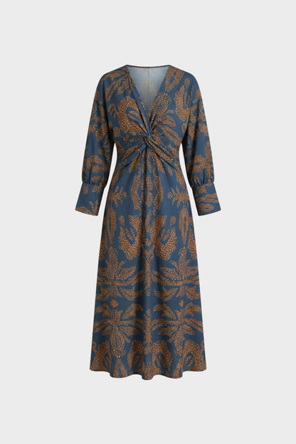 V-Neck Printed Midi Dress for Women