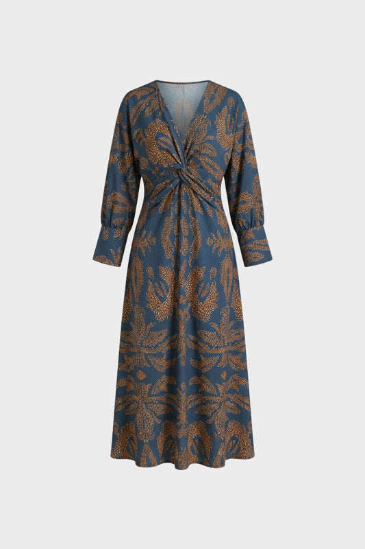 V-Neck Printed Midi Dress for Women