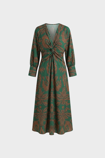 V-Neck Printed Midi Dress for Women