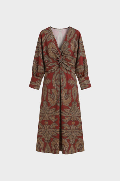 V-Neck Printed Midi Dress for Women
