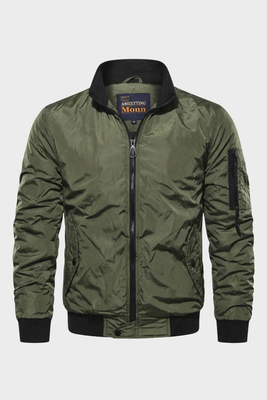 Men's Casual Zip Bomber Jacket with Stand-Up Collar