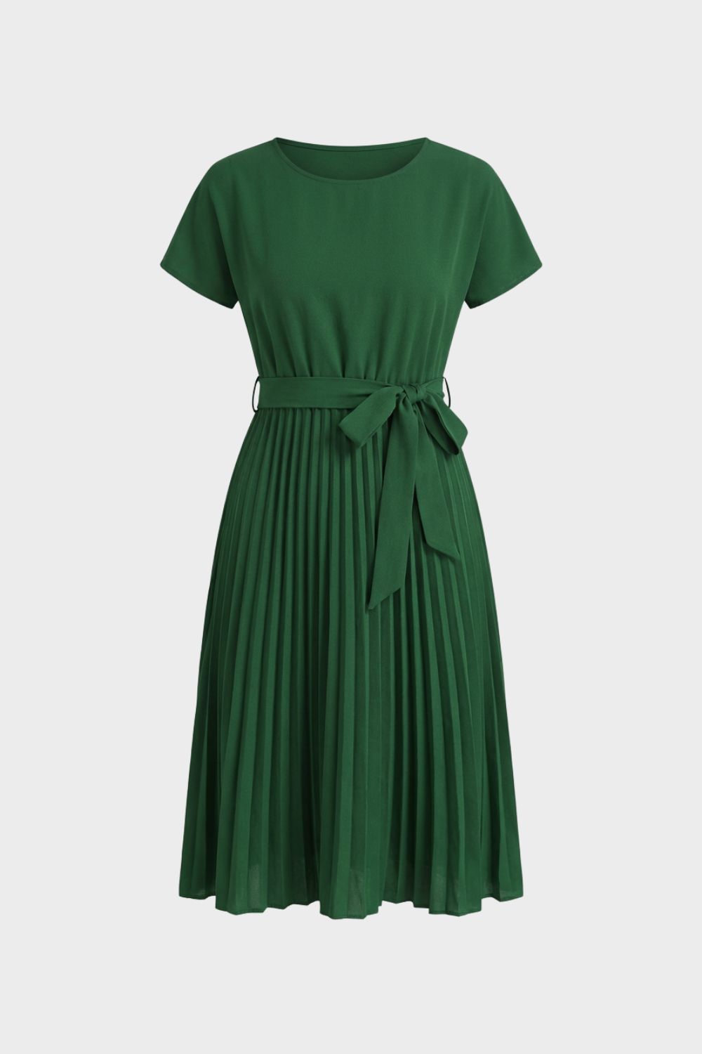 Pleated Skirt Midi Dress for Women with Belt
